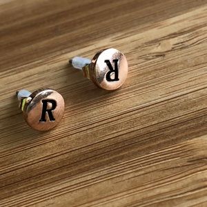 free 🌿 initial R rose gold stud earrings